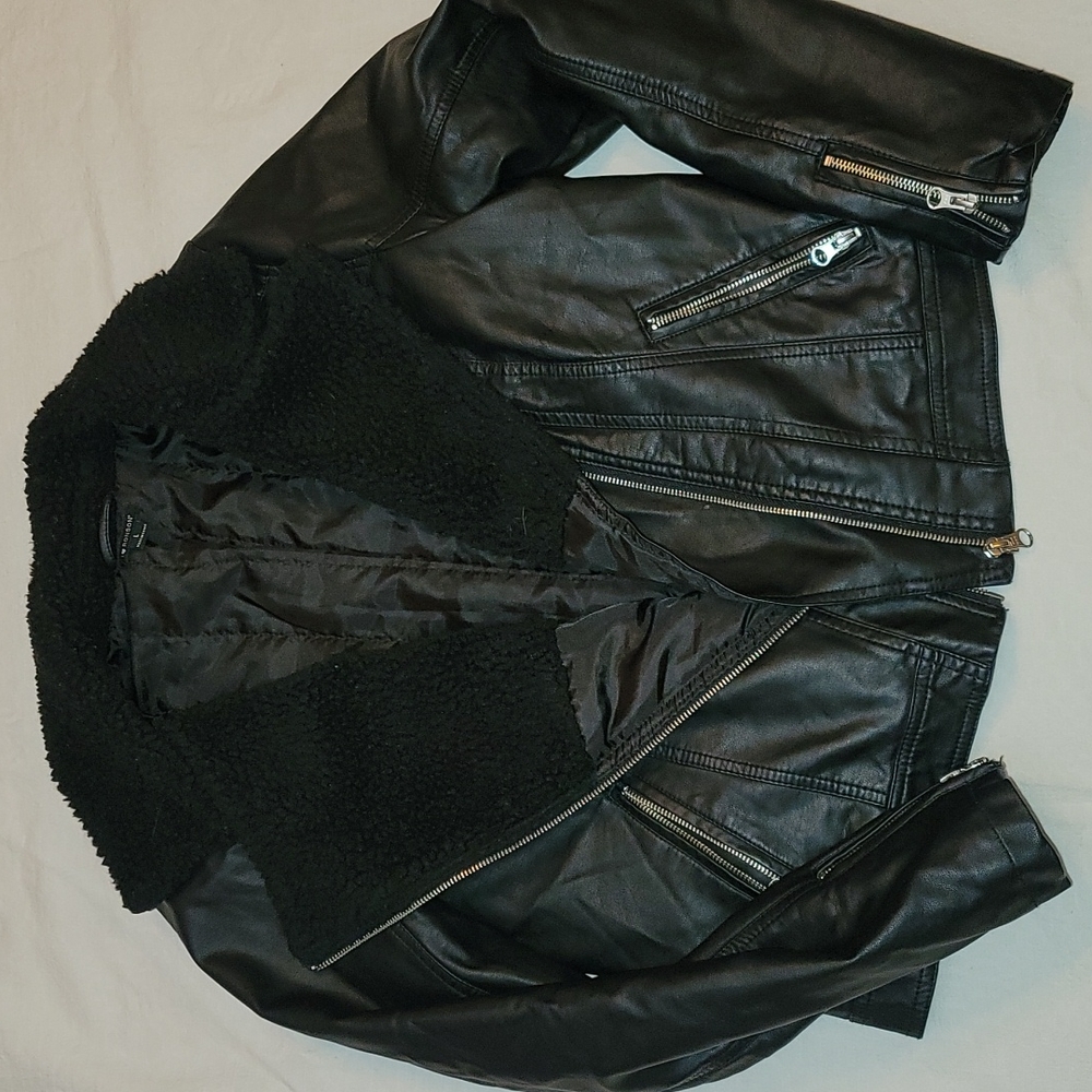 I ❤ Ronson jacket moto black faux leather and sherpa neckline silver zippers - Picture 12 of 12